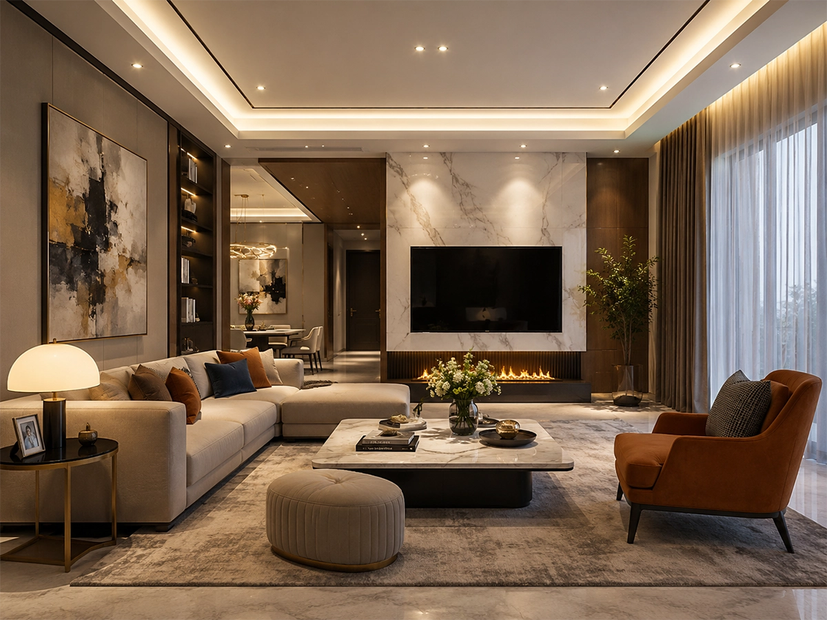 Design interior rezidențial, living modern cu iluminat arhitectural iDORA